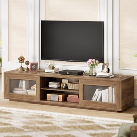 HSH 70 inch TV Stand for 75" TV,Entertainment Center with Sliding Doors and Under TV Storage Cabinet,Modern TV Media Console Table Wood for Living Room and Bedroom,Rustic Oak