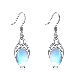 Moonstone Jewellery Earrings for Women 925 Sterling Silver Irish Celtic Knot Hoop Dangle Earrings Leverback Gifts (I-Celtic Knot Moonstone)