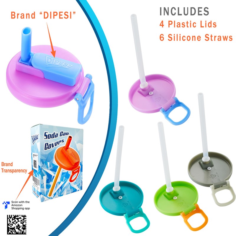DIPESI 4-pack 4 Color Soda Can Lids with straw, Soda