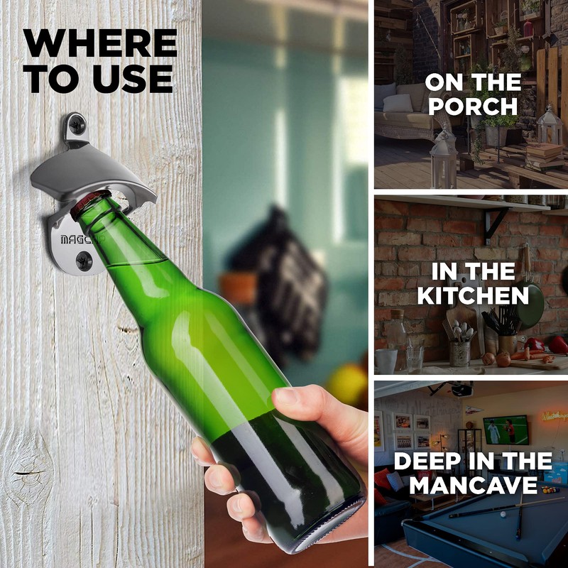 Magnetic Wall Mounted Bottle Opener MAGCAP (2, Gunmetal Black)