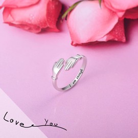 JLYY Hug Ring for Women Teen Girls I am enough Engraved Inspirational Jewelry Gift 925 Sterling Silver Hugging Finger Ring Band for Anniversary Xmas Graduation