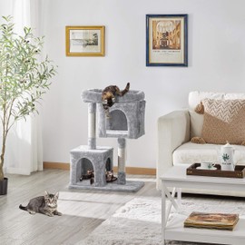 Topeakmart 33.5in Cat Tree House Cat Condo w/Sisal Scratching Posts, Cat Tower Cat Bed Kitty Play House