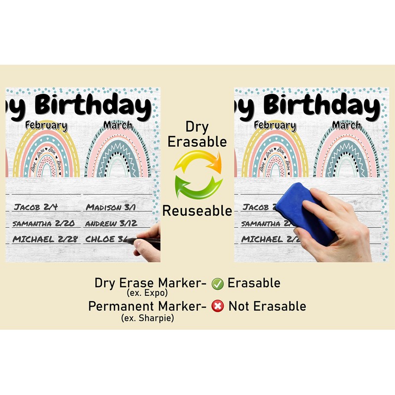 Boho Rainbow Birthday Charts- Laminated 14x19.5 - Classroom Posters and