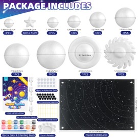 Solar System Project Kit for Kids, Solar System Model Toy Kit for Kids, Learn School Space Planet Science Project of Mix Foam Balls, Planet Felt Board, Colors, Brushes, Adhesive Hooks, Instruction