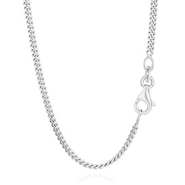 NKlaus Real 925 Sterling Silver Solid Rhodium-Plated Curb Chain Byzantine Chain Necklace 1.80 mm Wide, Sterling Silver