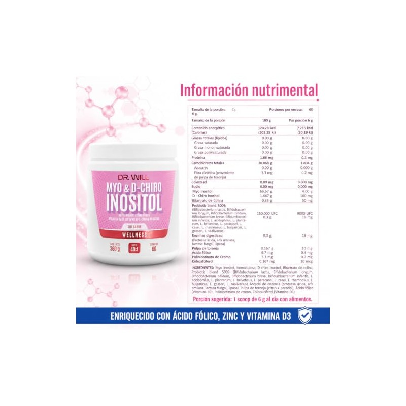 Will Myo Inositol Chiro Polvo Ácido Fólico Zinc Vitamina 360