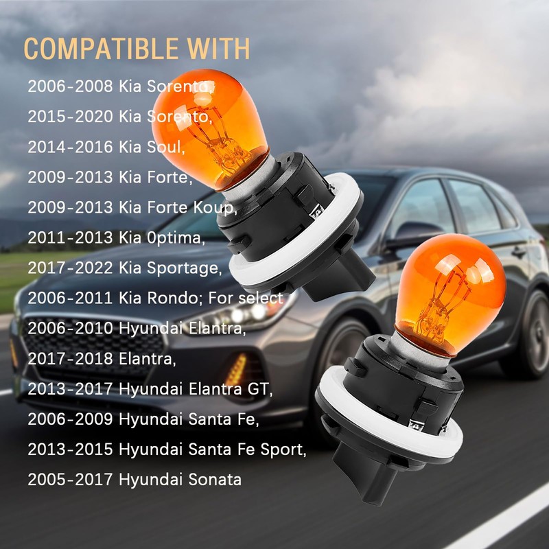 92166-3K000 Front Turn Signal Socket+Bulb for Kia Hyundai, 2Pcs, Amber