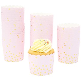 50 Pack Gold Polka Dot Paper Baking Cups, Pink Cupcake Wrappers (2.2 In)