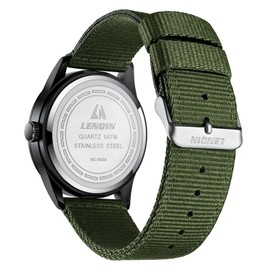 LN LENQIN Mens Watches Analog Quartz Watches with Nylon Bands 30M Waterproof Wrist Watches for Men Light Simple Field Watches with Date (Green-Black-Black)