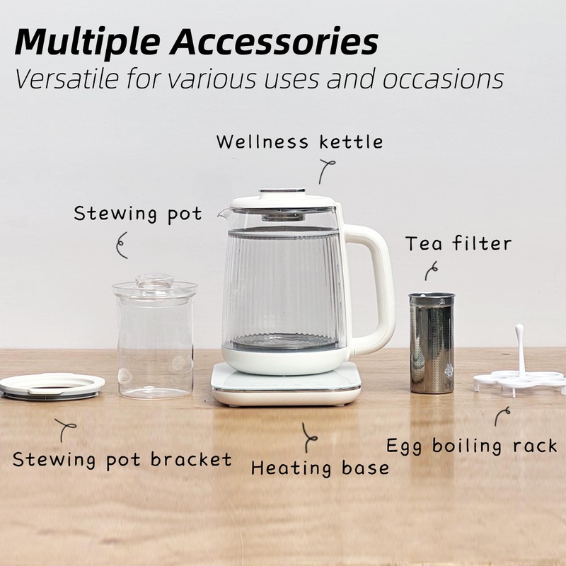 Health Pot, 1.5L Double-Layer Glass Electric Kettle with Stew Pot,