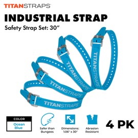 Titan Industrial Straps – Strong & Simple Tie-Downs for Construction (Welders, DIY Home) & 1st Responders – 3 Year Warranty, Batch Tested – 70 lb. Working Load 30" Length, Ocean Blue, 4-Pack
