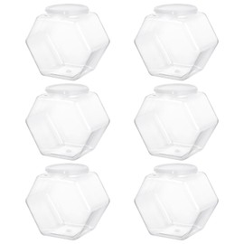 6 PCS Hexagon Plastic Jars, Clear Cookie Jars with Airtight Lids, Candy Jars, Wide Round Mouth Snacks Dog Food Candy Containers, Reusable Coffee Candy Display (30oz)