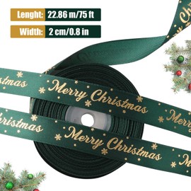 GEBETTER 25 Yard Christmas Ribbon 2 cm Wide Gift Ribbon Satin Ribbon Decorative Ribbon for Crafts Ribbon Christmas Fabric Ribbon Ribbon for Gift Christmas Tree Decoration Christmas Decoration (Green)