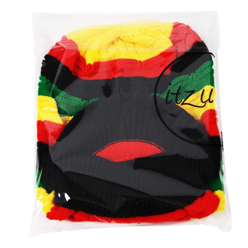 Itzu Rasta Oversized Knit Slouch Peak Beanie Cap Hat in