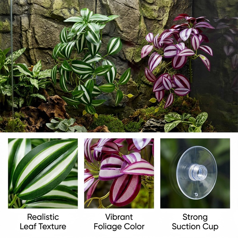 QhgPnt 2 Pack Reptile Plants for Terrarium, Artificial Leaves Habitat