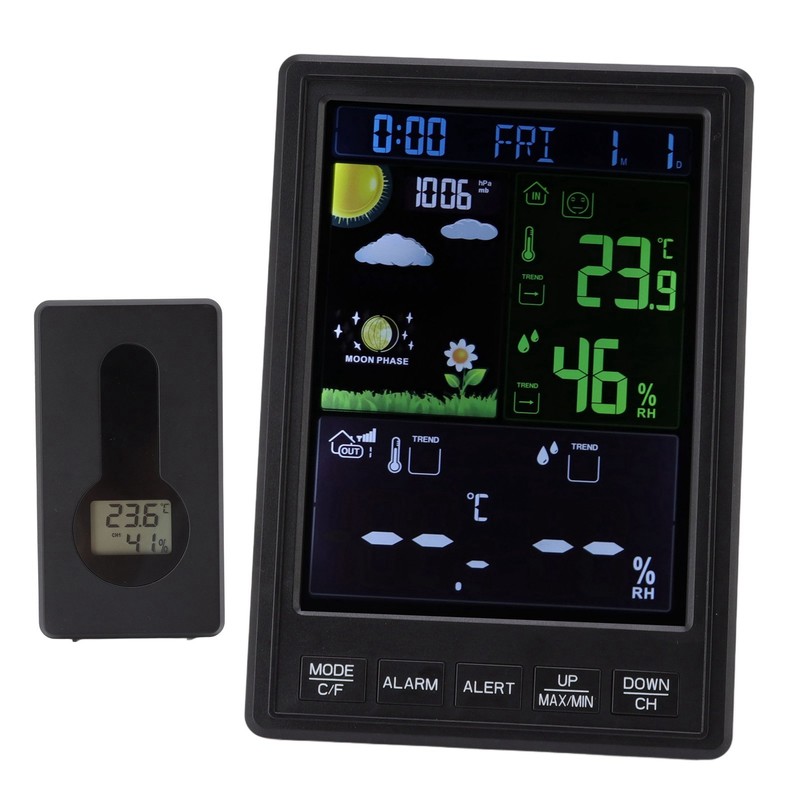 Weather Stations Wireless Indoor Outdoor Color Display Black 3 Channels