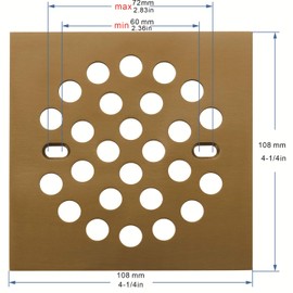 RRAJJ Square Improve 4-1/4 Inch(108mm*108mm) Screw-in Shower Floor Drain Grate Strainer (Brushed Gold)