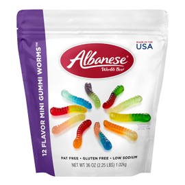 Albanese World's Best 12 Flavor Mini Gummi Worms, 36oz Bag of Candy, Soft & Chewy Candy Snacks, Fruity Flavor Assortment