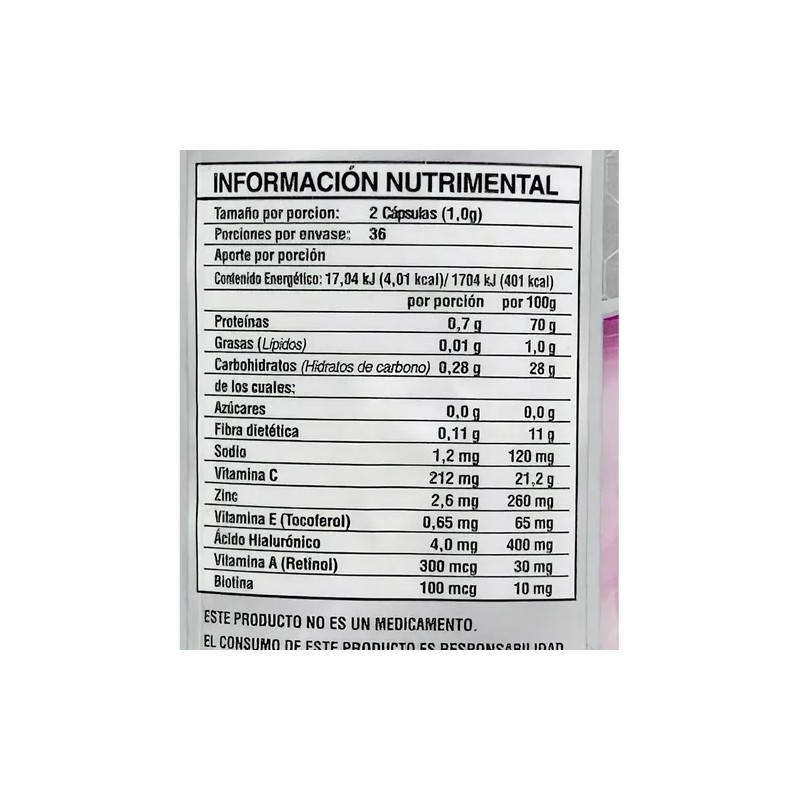 Colágeno Hidrolizado Biotina Collagen Skn 72 Caps 500 Mg Sup