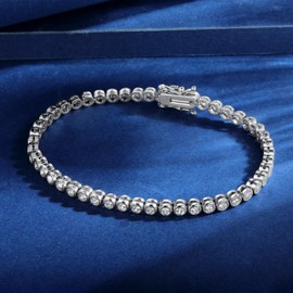 MDFUN Tennis Bracelet for Women, White Gold Plated with Bezel Clear 3mm Round Cut Cubic Zirconias, 6.5 Inches Length