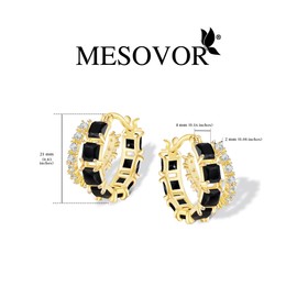 Mesovor Gold Double Hoop Earrings for Women, 14K Gold Plated Square Colored Cubic Zirconia Hoops Earrings Jewelry Gifts (Black)