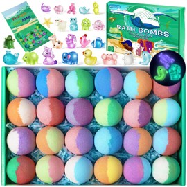 Bath Bombs for Kids with Toys Inside - 24 Pack Kid Bath Bombs with Glow in The Dark Surprise Toys Inside, Valentines Easter Gifts for Kids Girls Boys, Easter Basket Stuffers, Organic Bubble Bath Fizzy