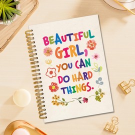 TWRVI Beautiful Girl You Can Do Hard Things Spiral Notebook, Boho Hippie Floral College Ruled Notebook Journal for School Office Supplies, Cheer Up Gifts Journaling Notebooks 5.5"x8.3" 164 Pages