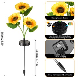 Freshaction Upgraded Solar Sunflower Lights, 4-Pack Solar Garden Lights with Bigger Round Panel, 40-Hour Runtime for Indoor & Outdoor Decor, Waterproof for Patio Yard Garden