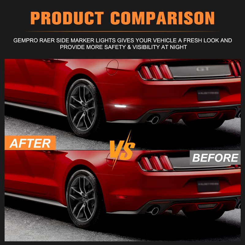 Gempro LED Rear Side Marker Lights for Ford Mustang 2010-2014