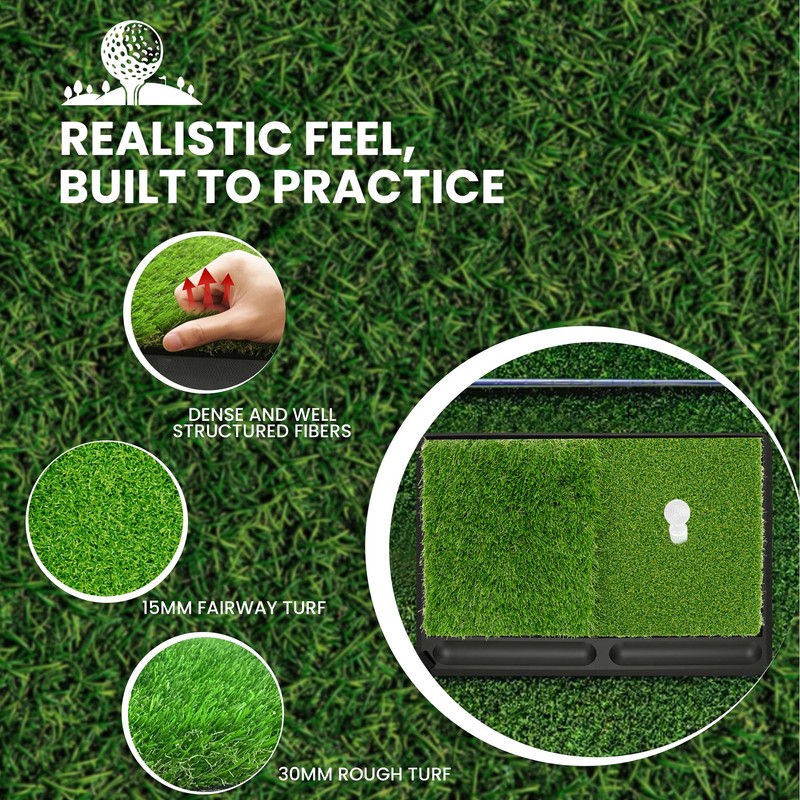 NEWCARE Golf Hitting Mat with Curved Ball Tray, 3-in-1 Golf