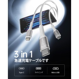 Charging Cable 3 in 1 Silver, 11.8 inches (30 cm) (1 piece)