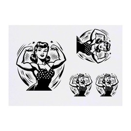 4 x 'Retro Strong Woman' Temporary Tattoos - Water Resistant, Skin-Safe, Non-Toxic Transfers, Mixed Sizes (TO00085446)