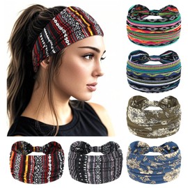 YARIEW Wide Headbands for Women Boho Headbands Stretch Elastic Knotted Headband Non-slip Head Bands Women's Hair Band Yoga Workout Head Wraps Hair Accessories for Women Girls 6 Pack