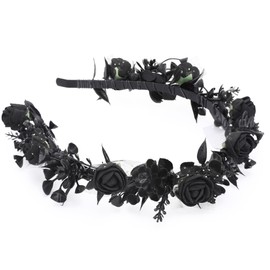 KorViSHOW Black Floral Headpiece - Women's Elegant Lace Foam Rose Headband With Flowers for Hair Accessories, Wedding, Party, Birthday Gift, Photo Props