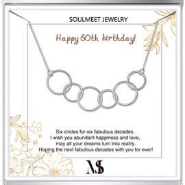 SOULMEET 60th Birthday Gifts Necklace, Sterling Silver Six Circles Necklace for Her 6 Decades Jewelry Gift 60 Years Old