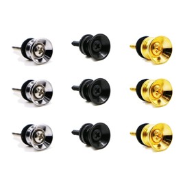 BOBOZHONG Guitar Strap Locks,9 PCS Guitar Strap Buttons Guitar Strap End Pin Guitar Strap End Button with Mounting Screws and Rubber Cushion for Electric Acoustic Guitar, Bass (Silver Black Gold)