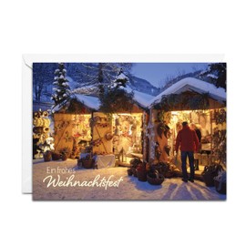 Burg Street Creations German Christmas Card - Ein Frohes Weihnachtsfest (Booth at a German Christmas Market) 7W x 5H