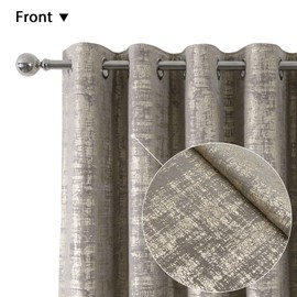 always4u Soft Velvet Curtains 95 Inch Length Luxury Bedroom Curtains Gold Foil Print Window Treatments for Living Room 1 Panel Champagne