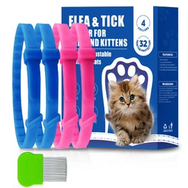 4 Pack Flea and Tick Collar for Cats, Natural Plant Oil Formula Cat Flea Collar Provides 32-Month Protection for Flea & Tick Prevention, Waterproof & Adjustable Cat Flea Treatment for Most Cats