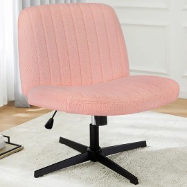 Adjustable Swivel Wide Desk Armless Cross-Legged Rocking Chair for Office Home Fabric Task Vanity Chair for Gaming Living Roomcolor: Pink Color