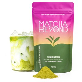 Matcha and Beyond Chai Blend - Matcha with Chai Spices - Gluten Free Vegan Blend with Ginger, Turmeric & Cinnamon - Low Caffeine Japanese Ceremonial Grade Green Tea - Great for Hot & Cold Lattes, 100g