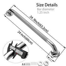 BOSHIRO 24 Inch Bathroom Shower Grab Bar, 304 Stainless Steel 1.25" Diameter Anti-Slip Handicap Grab Bar Support Shower Rail Senior Handrail Shower Safety Bar Handle Silver