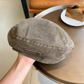 Weuiean JNH-071 Denim Beret Women's Hat, Retro Painter Hat, Adjustable Size, coffee