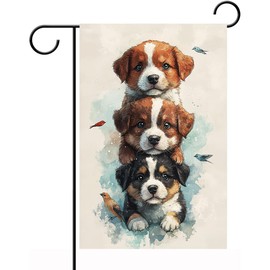 iWeeta Puppy Trio Garden Flag 12x18 Inch Double Sided Outside, Three little Dogs Porch Yard Patio Outdoor Decoration