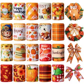 20 Rolls 60 Yards Fall Burlap Ribbon - 2.5 Inch Wide Orange Plaid Autumn Harvest Wired Edge Wrapping Ribbon for Wreaths, Floral Bows & Crafts