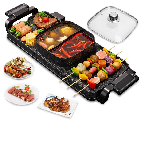 2 in 1 Electric Hot Pot with Grill, 2800W Indoor