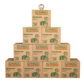 U-Haul Medium Moving Boxes - Pack of 10 Boxes with Handles - 18” x 18 1/8” x 16”- Bonus Roll of Tape Included