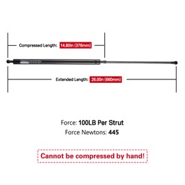 Vepagoo C1612666 26in 100lb/445N Gas Strut Shock Lift Support for Tonneau Cover Snugtop Snuglid Leer Truck Bed Cover, 2 Spring Per Pack