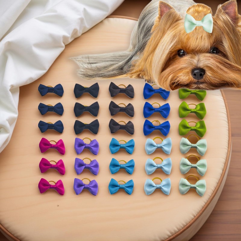 IAXSEE 60 PCS Puppy Dog Bows with Rubber Bands Cute