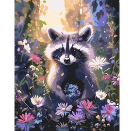 JATOK Paint by Numbers Adults, Paint by Numbers, DIY Raccoon with Brushes and Acrylic Paints, Hand Painted Oil Painting Canvas for Home Decor, Without Frame (40 x 50 cm)